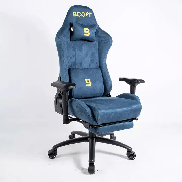 Boost Dominion Ergonomic Gaming Chair with Footrest - Upholstery Suede Fabric, 4D Adjustable Armrests (Blue)