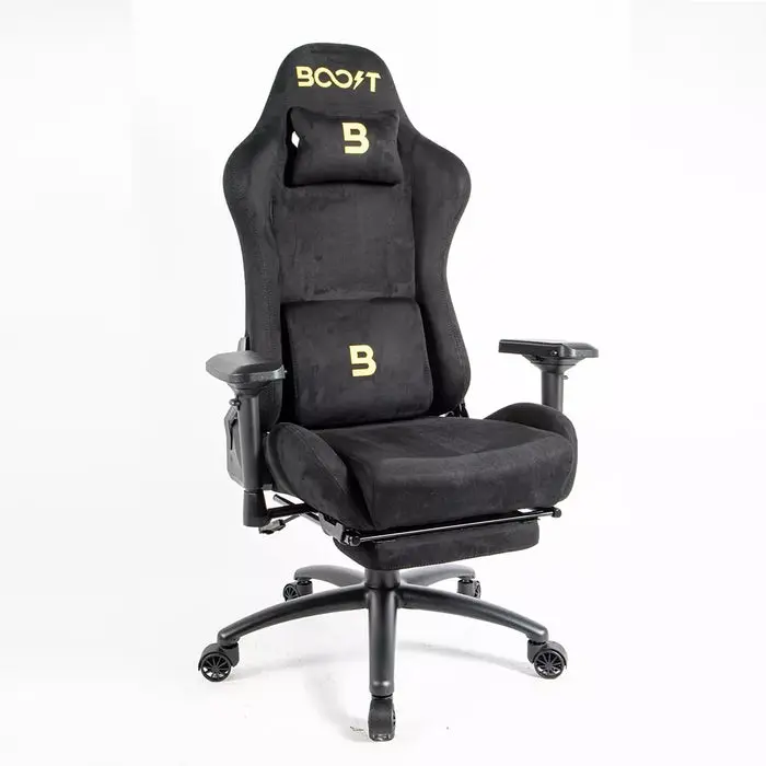 Boost Dominion Ergonomic Gaming Chair with Footrest - Upholstery Suede Fabric, 4D Adjustable Armrests (Black)