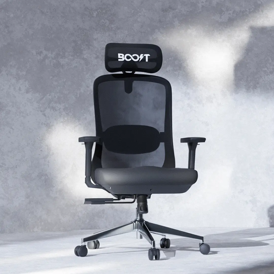 Boost Kinetic Ergonomic Mesh Chair with Electric Massager - Black