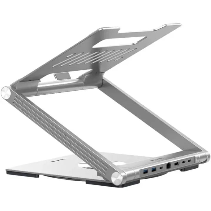 Cabletime CS51S Adjustable USB C Laptop Docking Station Stand 6 IN 1 for MacBook Pro Dell HP Surface Lenovo Laptops, Silver, HDMI, USB, Ethernet, Universal Compatibility
