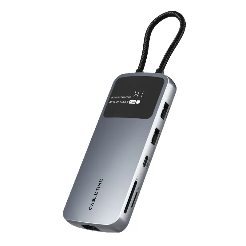 Cabletime CB83G 10-in-1 USB-C Hub MST 4K30Hz Dual HDMI Screen Series