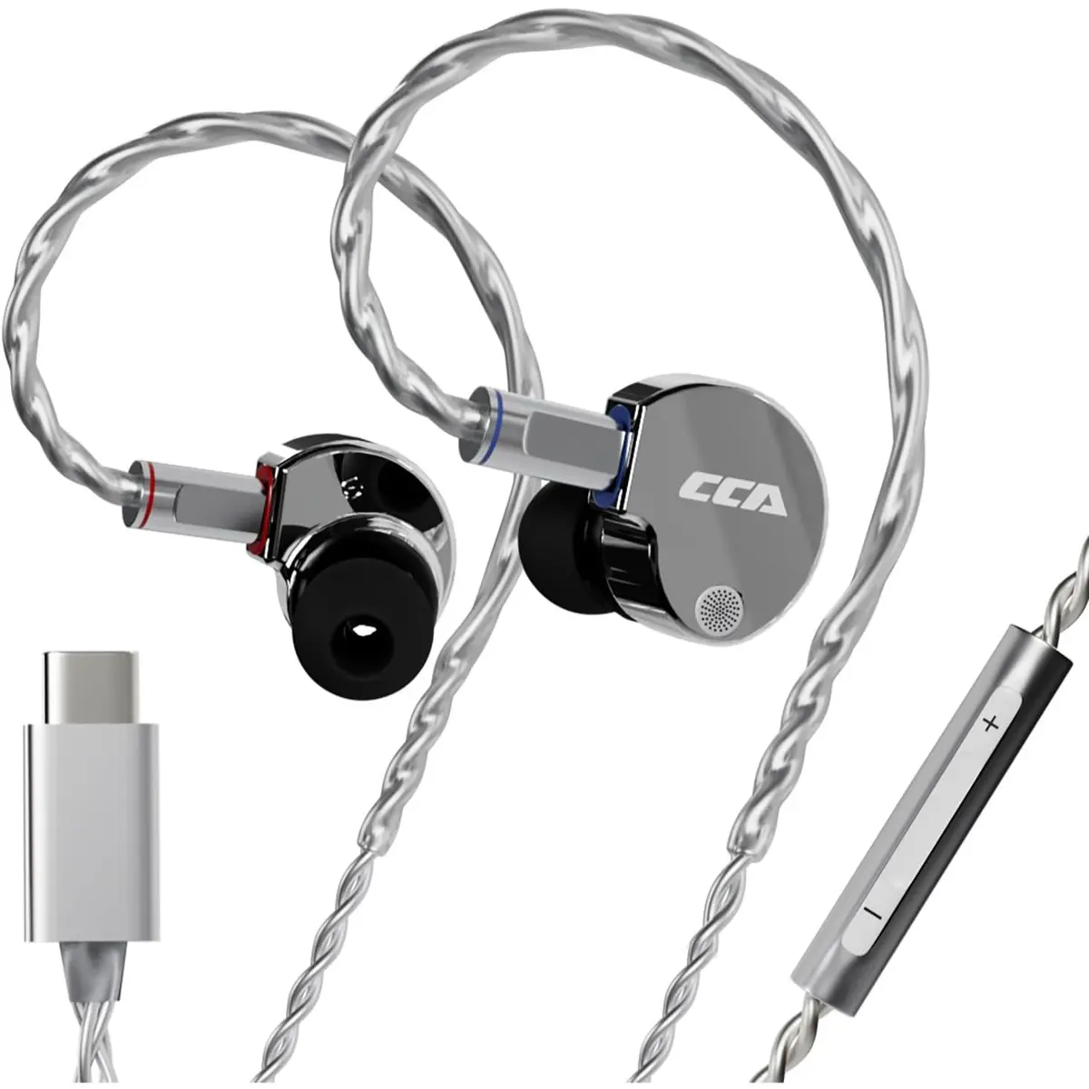 CCA Phoenix In-Ear Monitor Headphones, Dual-Magnet Dynamic Driver IEM with HiFi Clear Sound & Deep Bass, Full-Metal Professional Gaming Earbuds for Musicians, Singers, and Audiophiles, USB-C Plug with Mic (Mix Color)