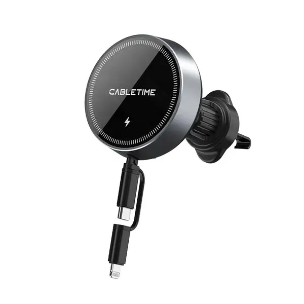 Cabletime CE13B Wireless Car Charger with PD20W Retractable Cable