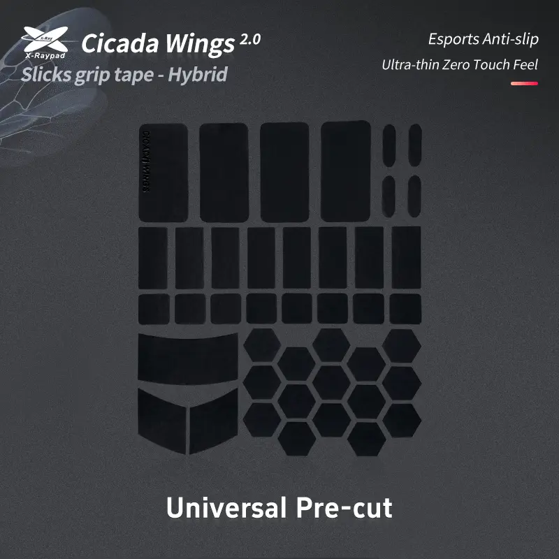 X-Raypad Cicada Wings V2 Slicks Universal Pre-Cut Tacky Mouse Grip Tape - Black