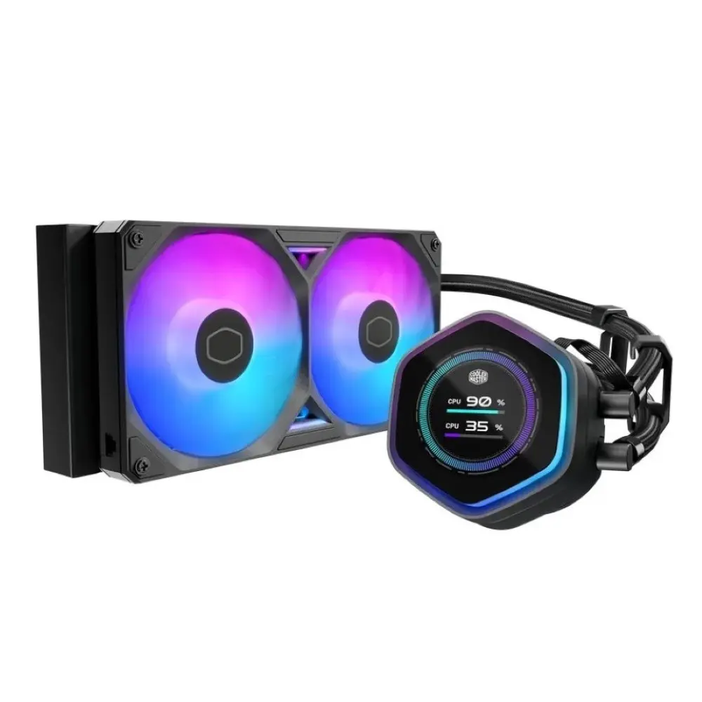 Cooler Master ML 240 Atmos II LCD ARGB CPU Liquid Cooler Black, New Ultra-Low Profile Pump, 240mm AIO, Sickle Flow Edge Fans, LCD Screen