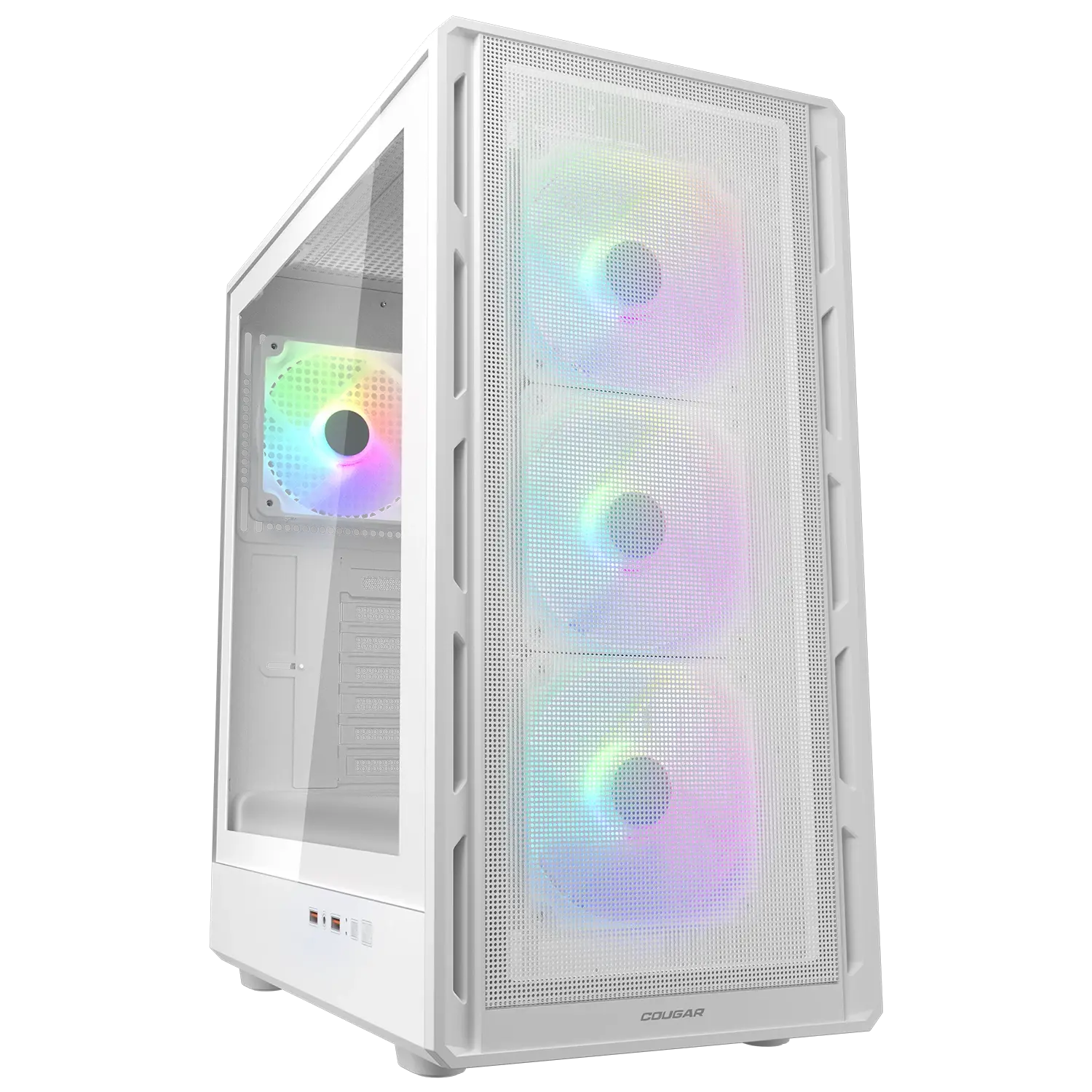Cougar Airface Pure RGB ATX Mid Tower PC Case, Tempered Glass, Perforated Front Panel, Up to 240mm Radiator Support, Pre-Installed F-RGB Fans - White