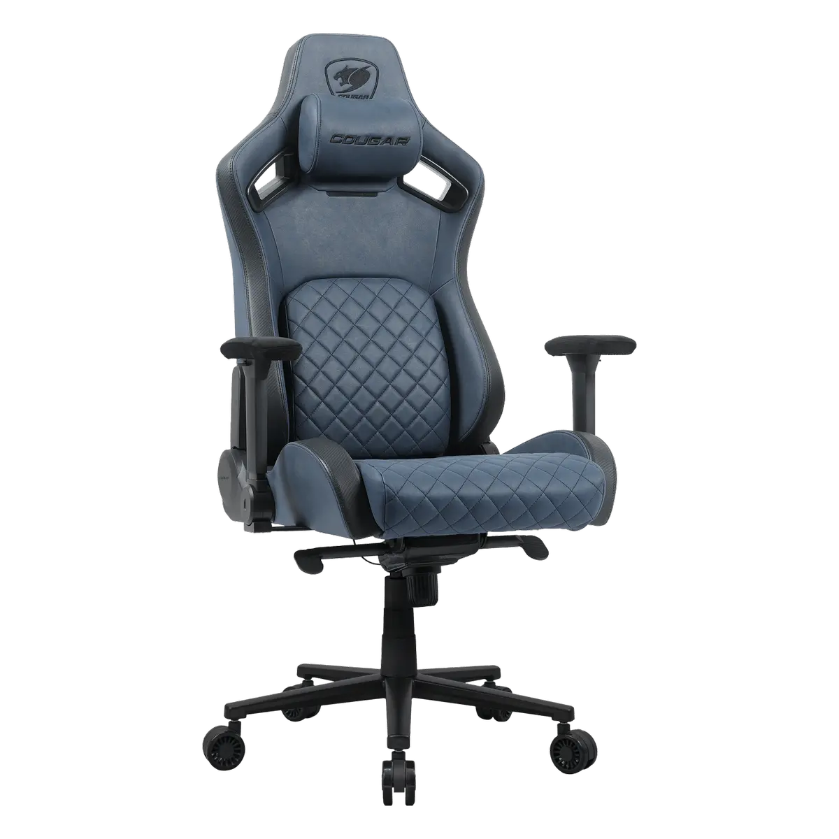 Cougar Defensor S Gaming Chair, PushBack Advanced Lumbar Support, 4D Folding Armrest, Leather-Like Fabric Surface, Adjustable Design, Class 4 Gas Lift Cylinder, Navy Blue F