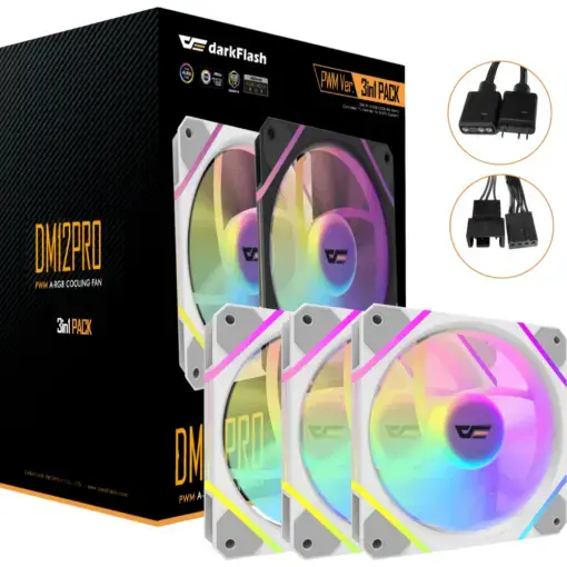 DarkFlash DM12 Pro ARGB 3-in-1 120mm Cooling Case Fan Kit – White