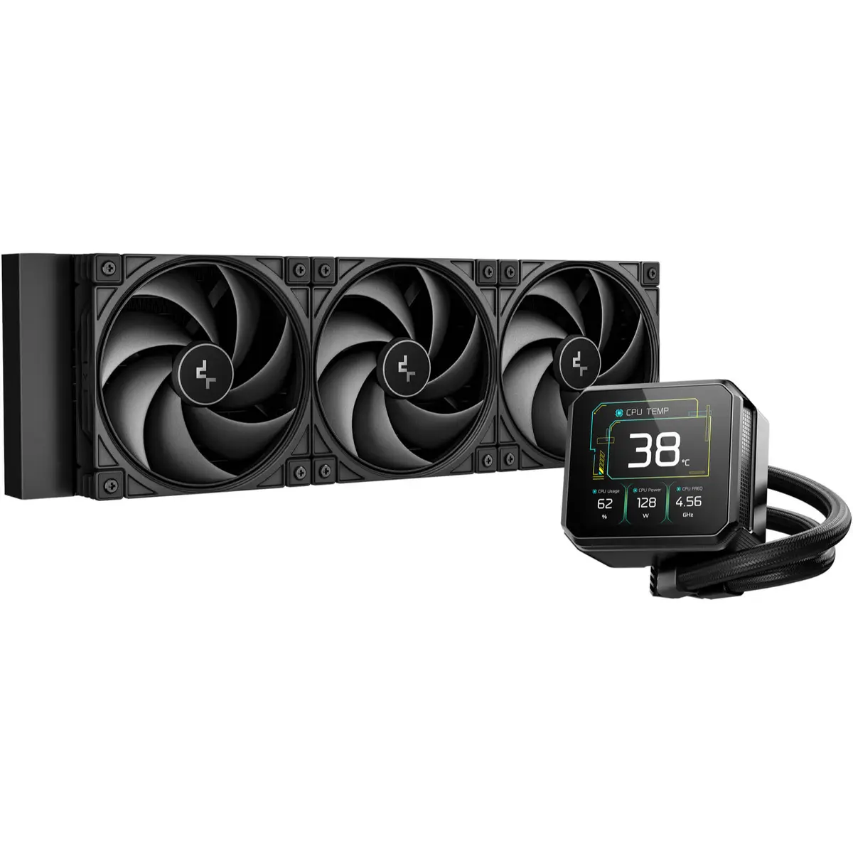 DeepCool Spartacus 360 Fully Customizable 360mm AIO Liquid CPU Cooler, 6th Gen Pump, 3.4" 480x480 LCD Display, ARGB Silent Ring Fans, Intel AMD Cooling System, Black