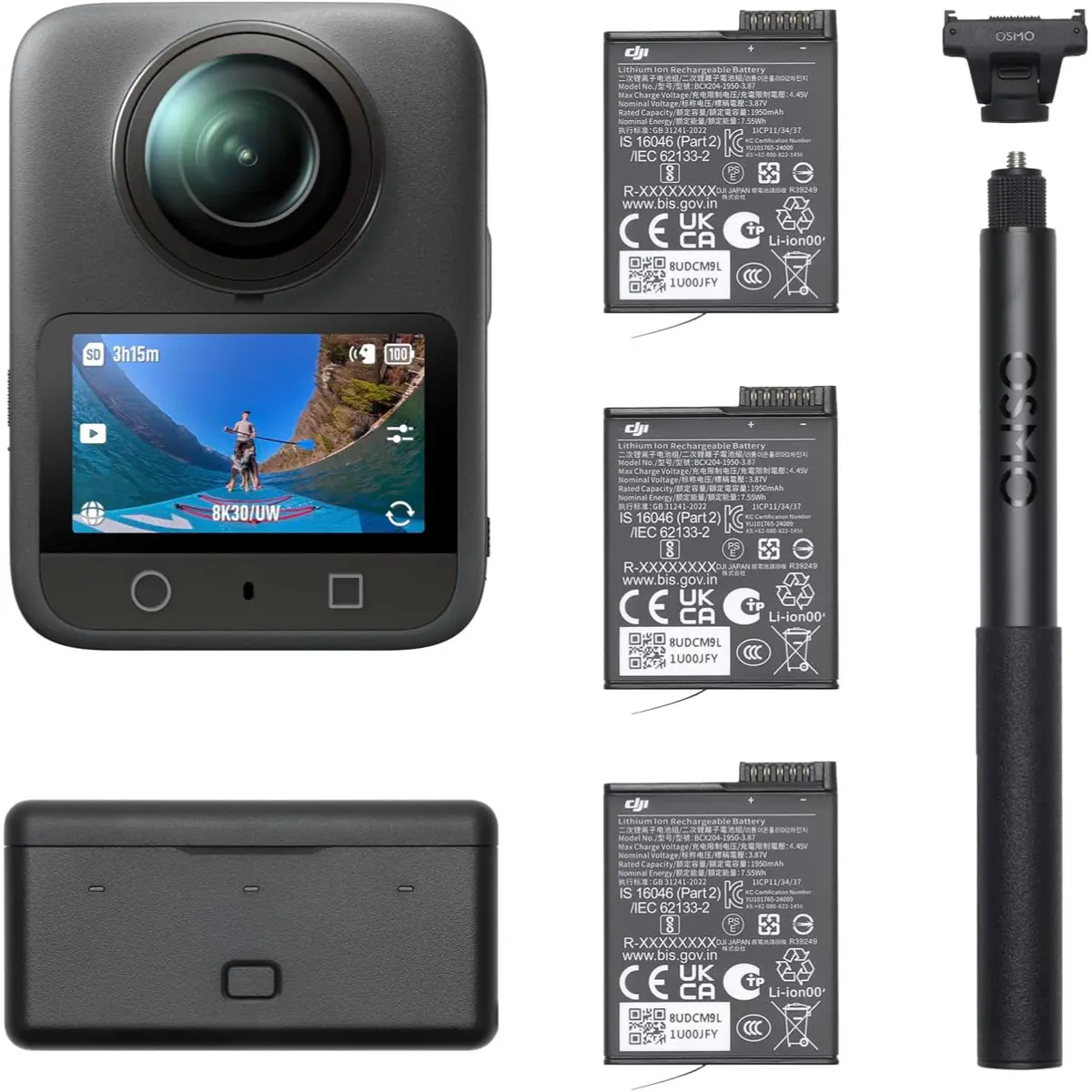 DJI Osmo 360 Camera Adventure Combo, Waterproof 8K 360° Action Camera with 1-Inch 360° Imaging, Extended Battery Life with 3 Batteries, Native 8K 360° Video, 105GB Built-in Storage, 360 Action Camera