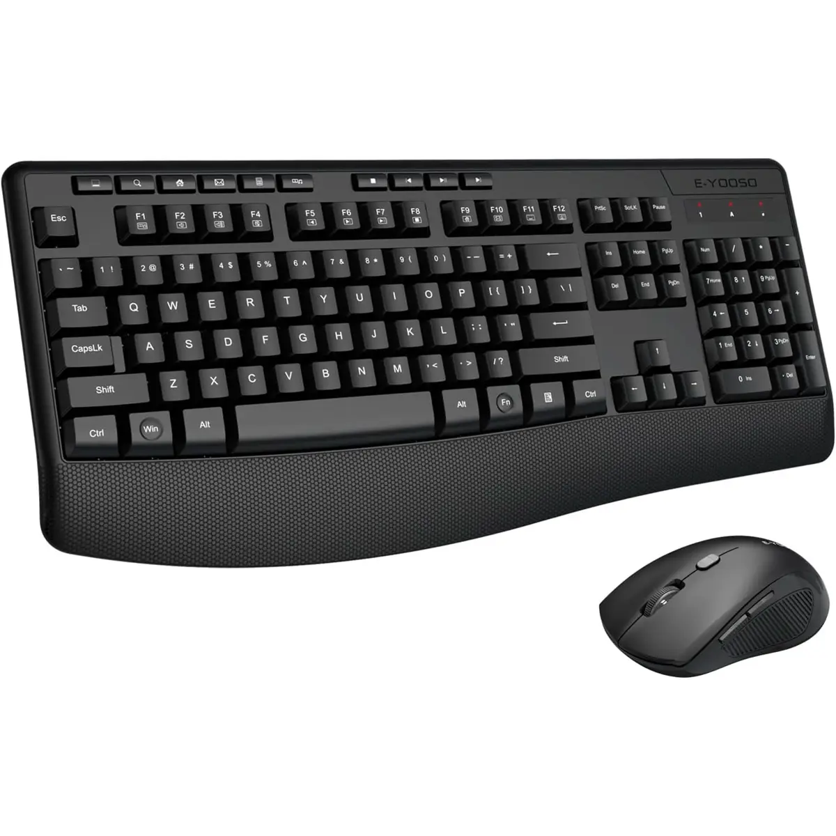 E-Yooso Z787 Wireless Keyboard and Mouse Combo, 2.4GHz Full Sized Ergonomic Wireless Keyboard with Wrist Rest, 3 DPI Adjustable and 6 Buttons Cordless USB Mouse for Computer, Laptop, PC, Windows (Black)