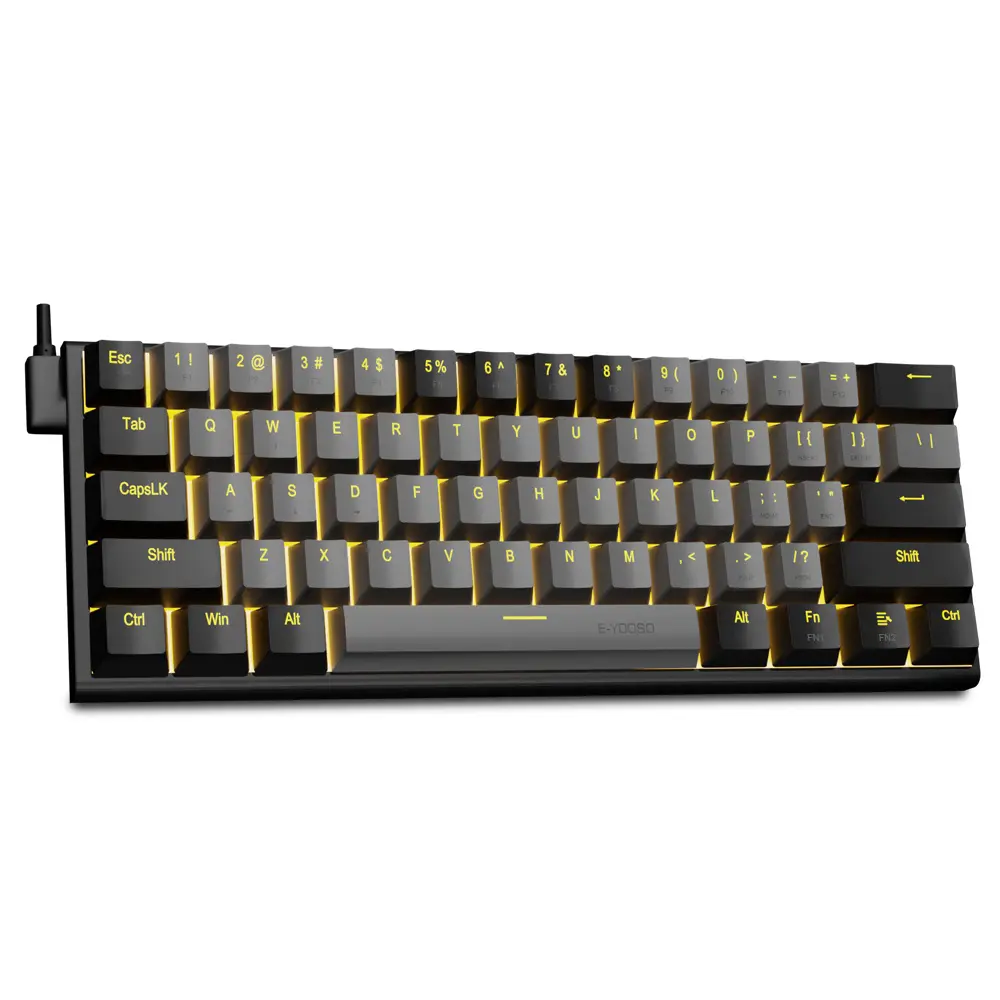 E-Yooso Z11 USB 60% Mini Mechanical Gaming Wired Keyboard, 61 Keys Gamer for Computer PC Laptop Detachable Cable, Black Grey, Blue Switch