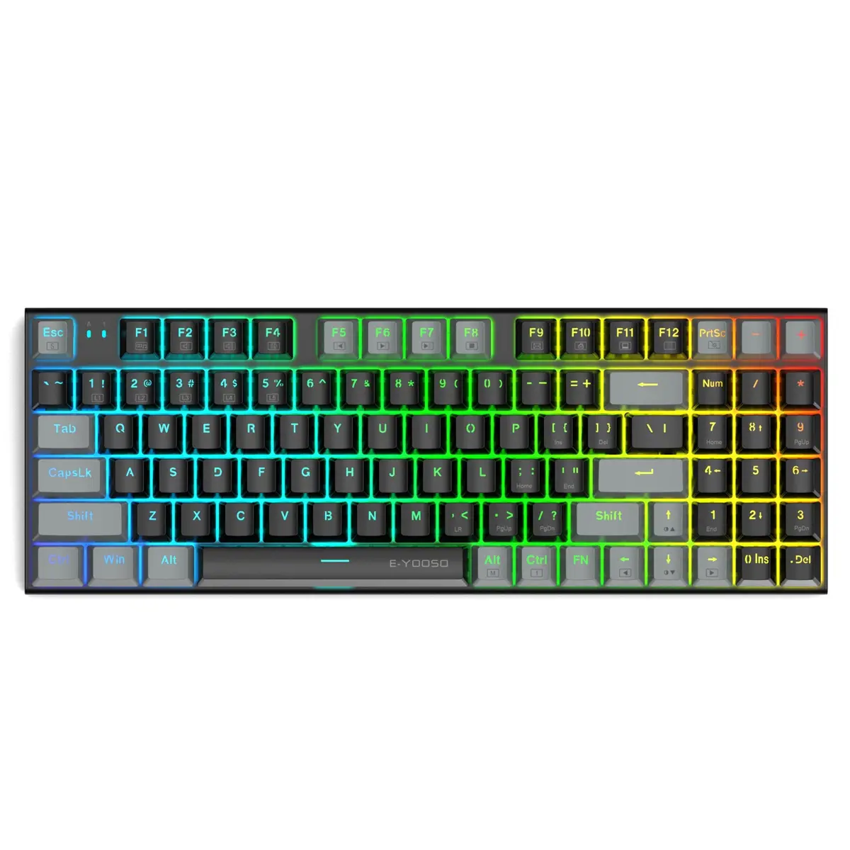 E-Yooso Z19 Gaming Keyboard, 94 Keys, USB Type-C Wired, Mechanical Keyboard, Hot-Swappable, RGB Backlight Multi-Mode, Blue Switch, Black Grey