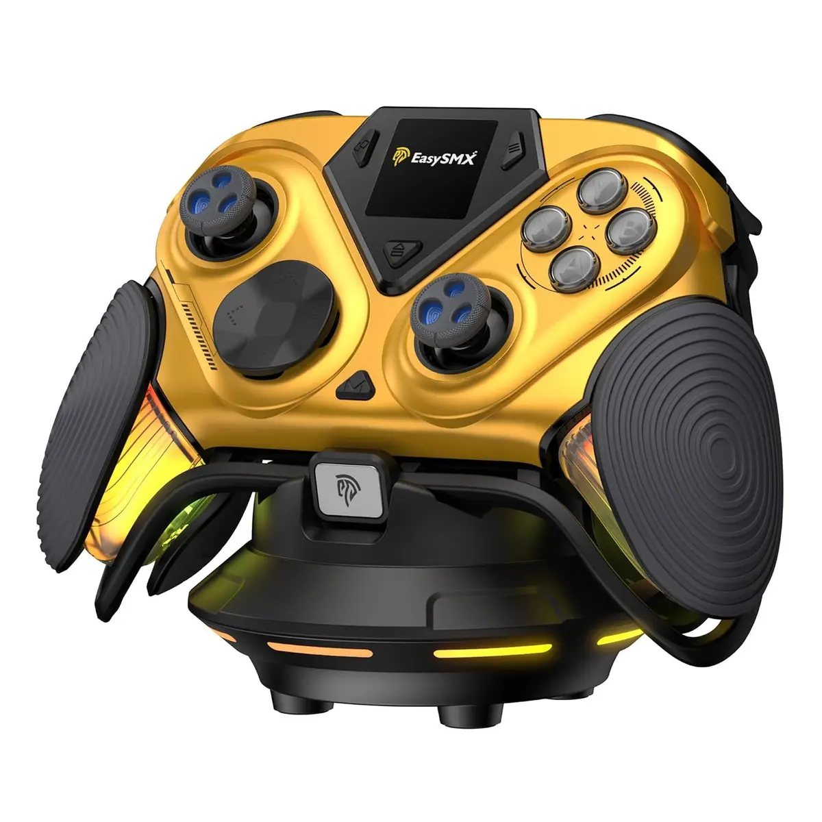 EasySMX D15 Dune Wireless Gaming Controller with 8000Hz Polling Rate 1.3 Inch LCD Screen, TMR Joysticks, RGB, with Magnetic Charging Dock, Compatible with PC, Switch, Switch 2, iOS, Android (Gold)