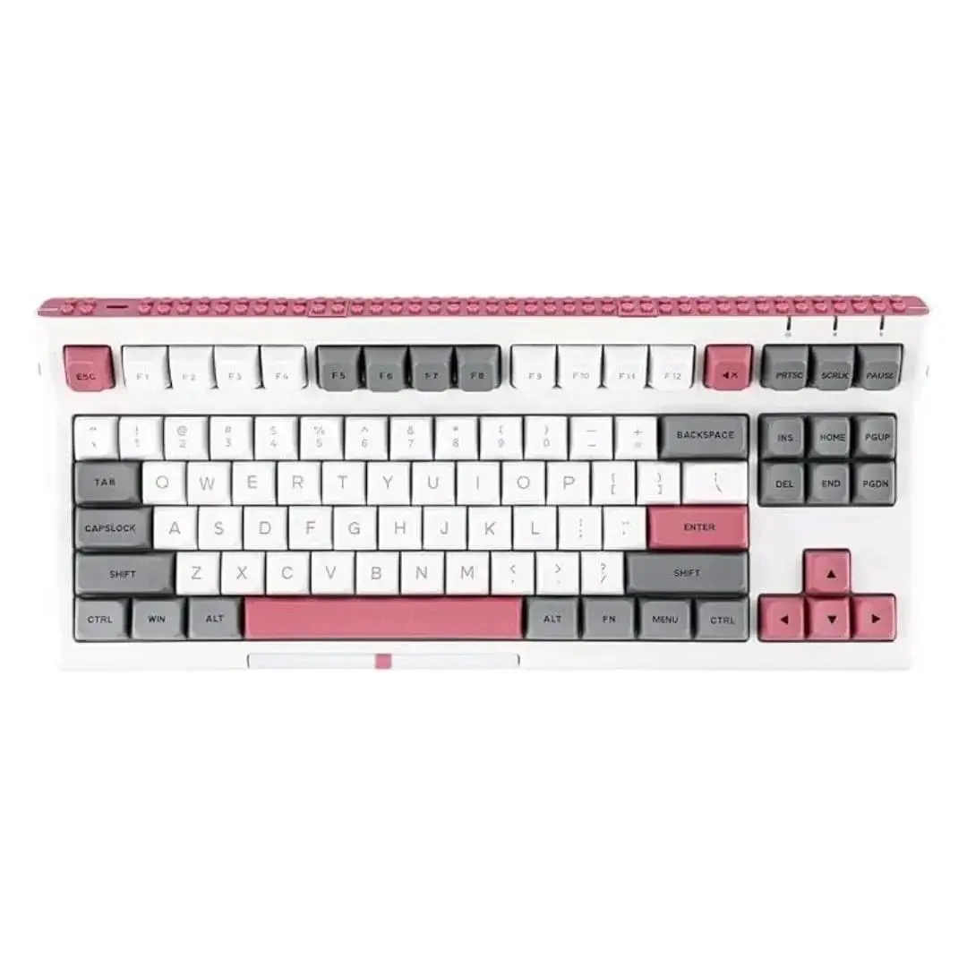 Epomaker Brick 87 Tri-Mode TKL Hot Swappable Mechanical Keyboard with Stackable Block Bar and Thumb-scroll Knobs, 3000mAh Battery, RGB, Compatible with Win/Mac (Grey Pink)