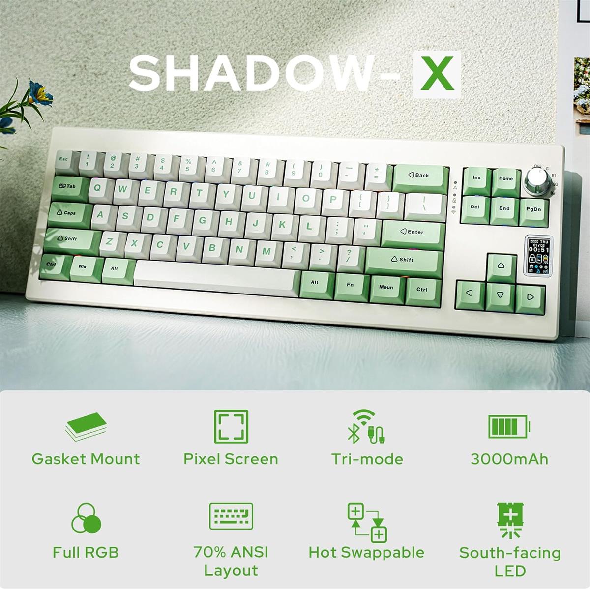 Epomaker Shadow-X (White Green, Wisteria Linear Switch) | Wireless