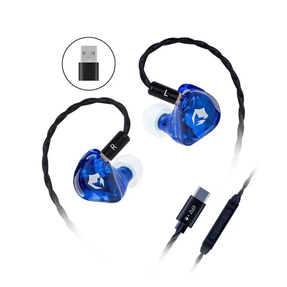 EPZ G10 Earphones Wired HIFI 10MM LCP Dynamic Driver IEM In Ear Monitor 0.78 2 Pin Detachable Cable Earbuds Gaming Headset – Type-C with Mic (Sea Blue)