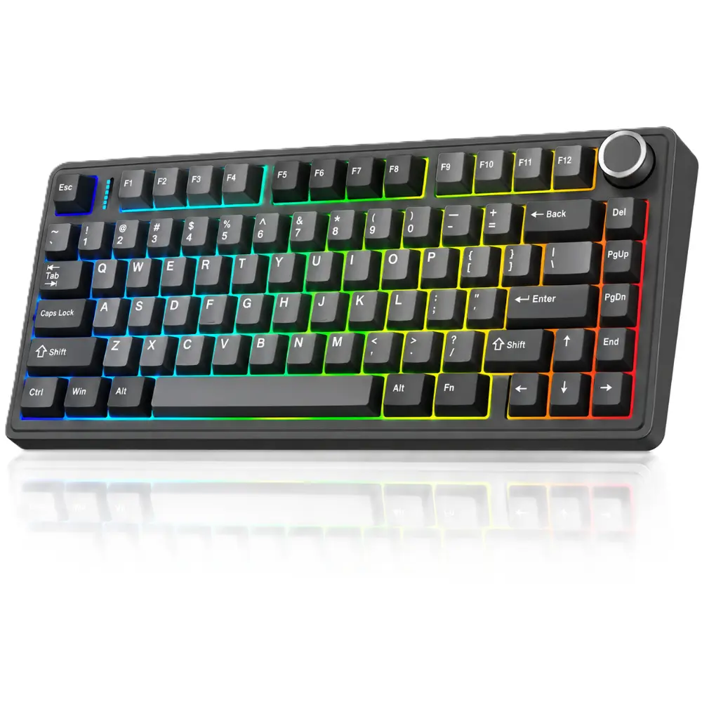 Aula F75 Wireless Gaming Mechanical Keyboard, 2.4 GHz/Type-C/BT5.0 Wireless Gaming Keyboard 75 Percent, Gasket Structure, Hot-Swap Wireless Keyboard RGB (Black Dark Gray)