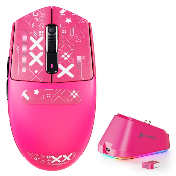 Attack Shark G3Pro Wireless Gaming Mouse with RGB Charging Dock, 2.4G/USB-C Wired/BT PAW3311 Optical Sensor 1K Polling Rate Adjustable 25K DPI, 500mAh Battery Ultra Lightweight 59g Mice - Berry Red