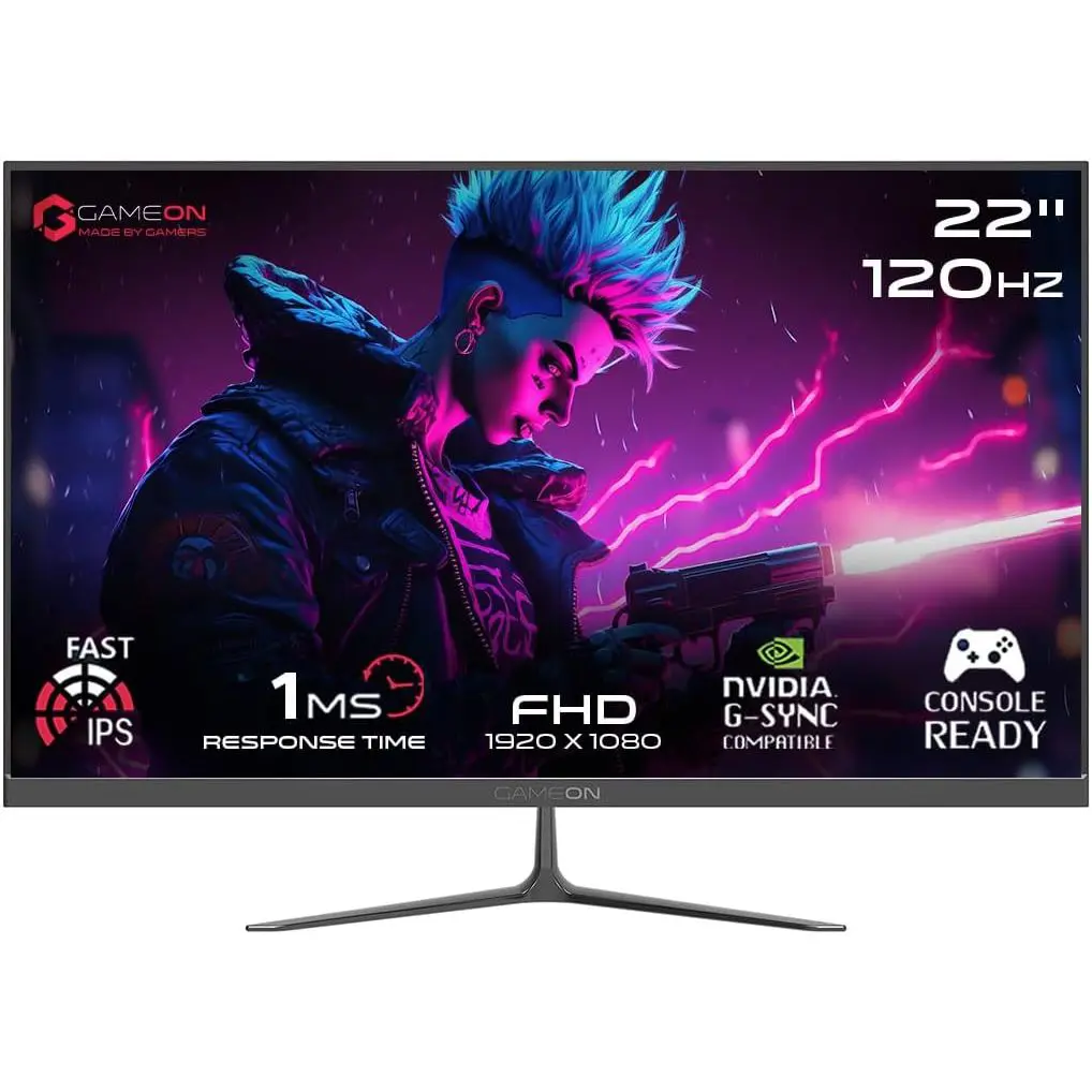 GameOn GOES22FHD120IPS 22-Inch Full HD Monitor, 120Hz, 0.5ms, IPS Panel, HDMI 2.1, FreeSync, NVIDIA G-Sync Compatible, PS5 Supported,1920x1080 Resolution Ultra-Slim Design, Black