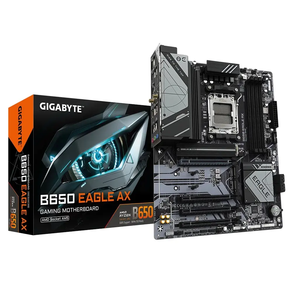 Gigabyte B650 Eagle AX AM5 LGA 1718 AMD B650 ATX Motherboard, DDR5, Triple M.2 (1x PCIe 5.0 M.2 + 2X PCIe 4.0 M.2), USB 3.2 Gen2x2 Type-C, AMD Wi-Fi 6E, Realtek GbE LAN