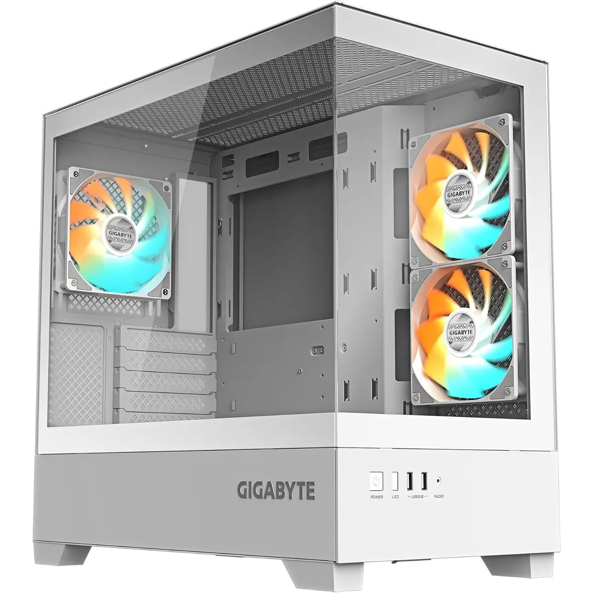 Gigabyte C201 Panoramic Ice PC Case - Mid Tower, m-ATX, 360mm Radiator Support, 3 Pre-Installed Fans, USB 3.0, Support RGB Fusion (White)