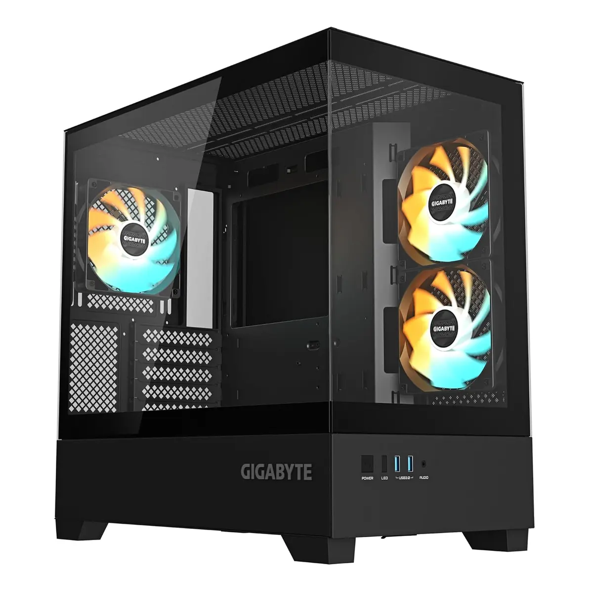 Gigabyte C201 Panoramic Mid Tower Gaming Cabinet Case - High-Airflow Mesh Front Panel, Tempered Glass Side, ATX, Micro ATX, Mini ITX Support, USB 3.0, Sleek Black Design, Clean Cable Management