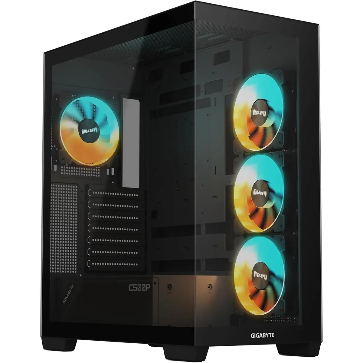 Gigabyte C500 Panoramic Stealth - Black Mid Tower PC Gaming Case, Tempered Glass, USB Type-C, 4X ARGB Fans Included