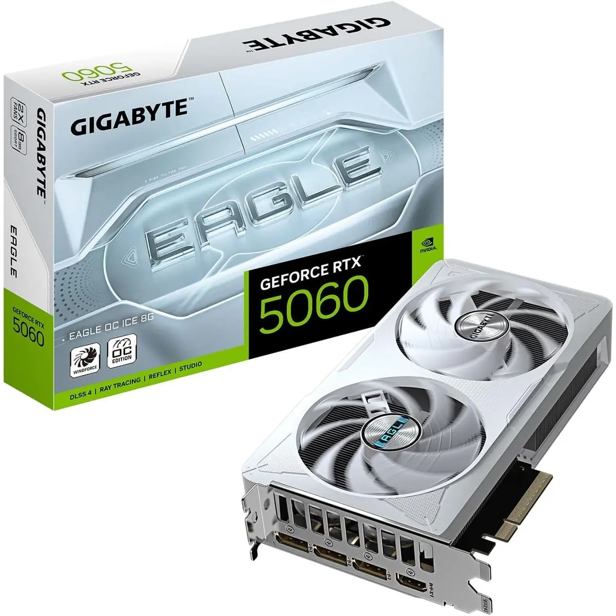 Gigabyte GeForce RTX 5060 Eagle OC Ice 8G Graphics Card, 8GB 128-bit GDDR7, PCIe 5.0, WINDFORCE Cooling System, by NVIDIA, DisplayPort & HDMI - Video Output Interface Video Card
