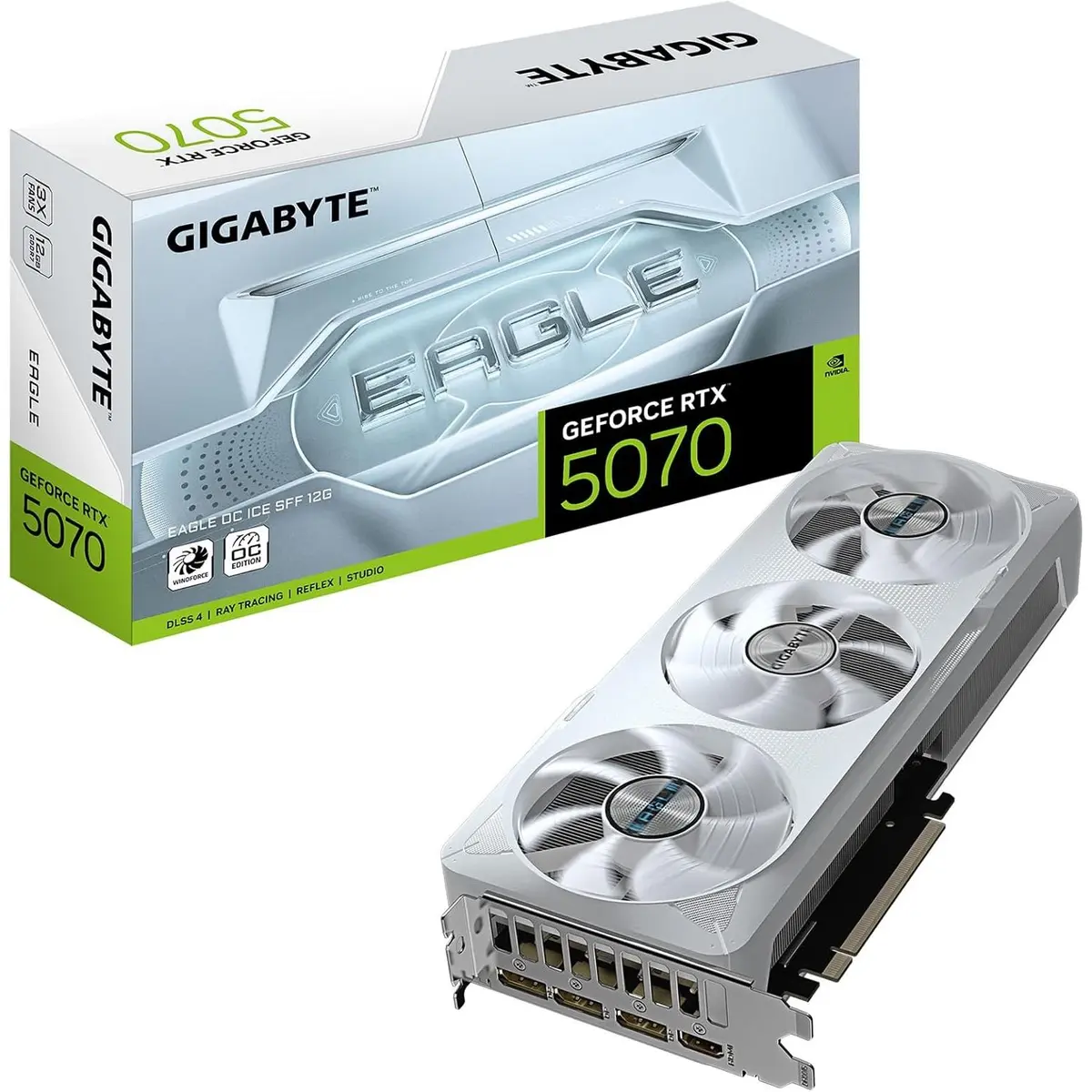 Gigabyte GeForce RTX 5070 Eagle OC Ice SFF 12G Graphics Card, 12GB 192-bit GDDR7, PCIe 5.0, WINDFORCE Cooling System Video Card, Compatible with Desktop