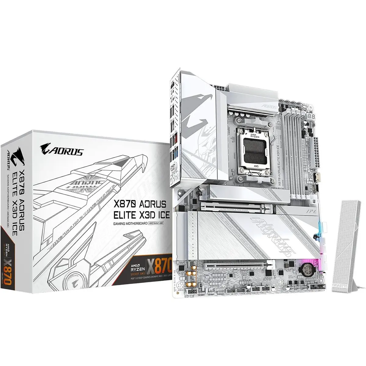 Gigabyte X870 Aorus Elite X3D Ice AMD AM5 ATX Motherboard, DDR5, 16+2+2 Power Phase, 4X M.2, PCIe 5.0, USB4, WIFI7, PCIe-EZ Latch Plus