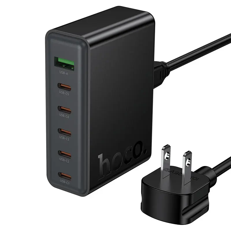 HOCO C152 – Modern PD70W 6-Port (5C1A) Desktop Charger (US) - 5x Type-C, 1x USB-A Port, Fast Charging