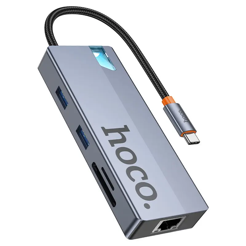 HOCO HB52 – Wow 8-in-1 Multi-Function Converter Hub (HDTV+RJ45+SD/TF+PD+Type-C3.0+USB3.0*2) - Deep Space Gray