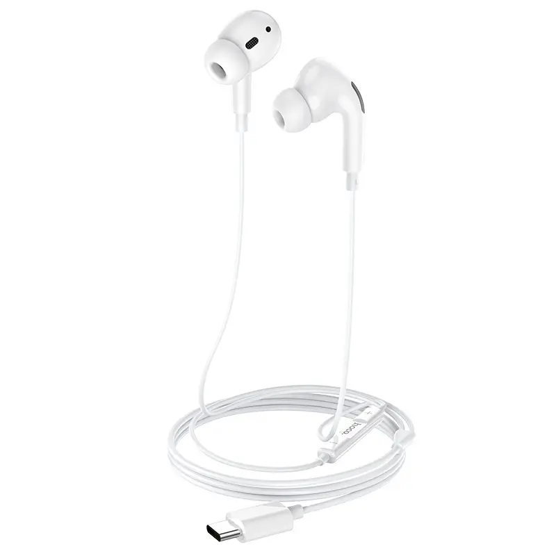 Hoco M101 Pro - Crystal Sound Wire-Controlled Digital Earphones With Microphone, Plug: Type-C, Cable Length: 1.2m, Compatible With Huawei Xiaomi OnePlus iPad Pro/iPad Air With Type-C - White, Wired