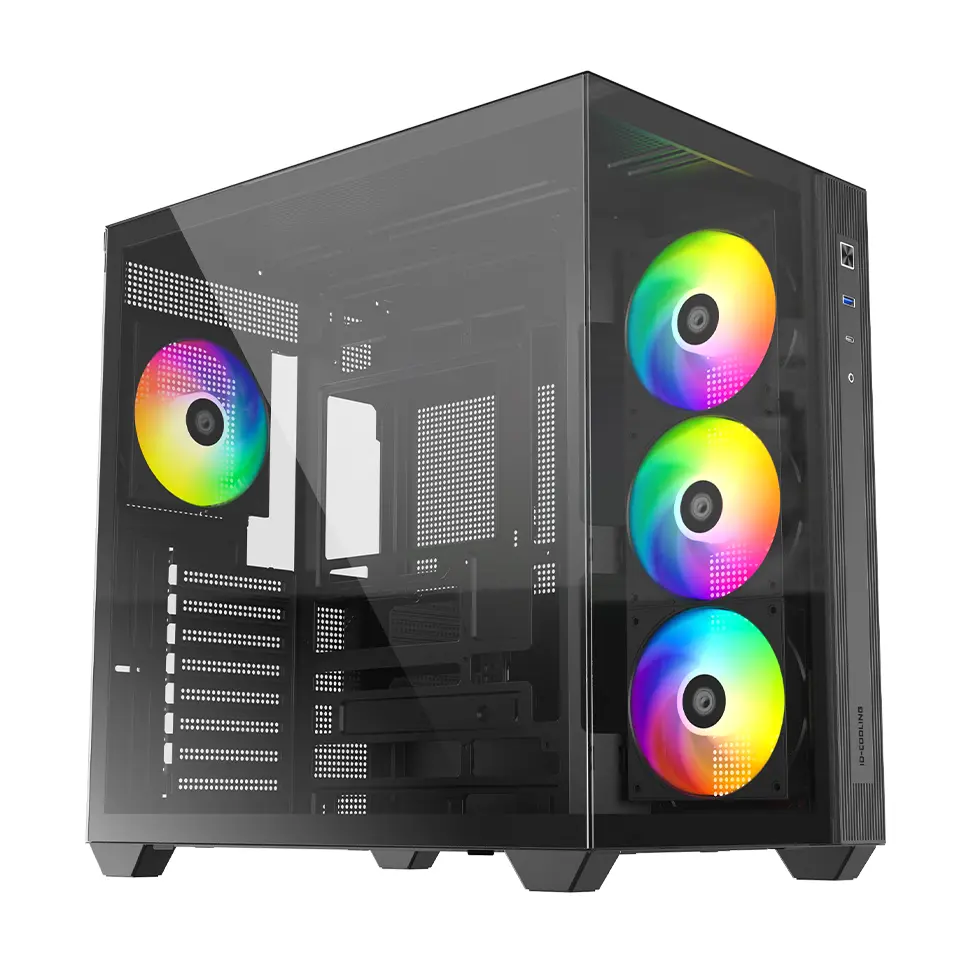 ID-Cooling View 510 ARGB Black Panoramic ATX PC Case - Dual Tempered Glass Panels, 4x Pre-Installed ARGB PWM Fans, BTF Motherboard Support & Dual 360mm Radiator Capacity