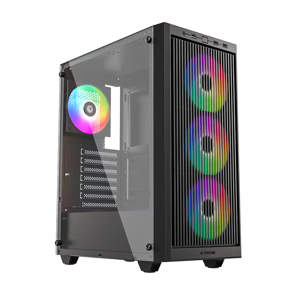 ID-Cooling Ware 310 ARGB Black ATX PC Case - High-Airflow Mesh Front, Tempered Glass Side Panel, 4x Pre-Installed ARGB Fans & 360mm Radiator Support