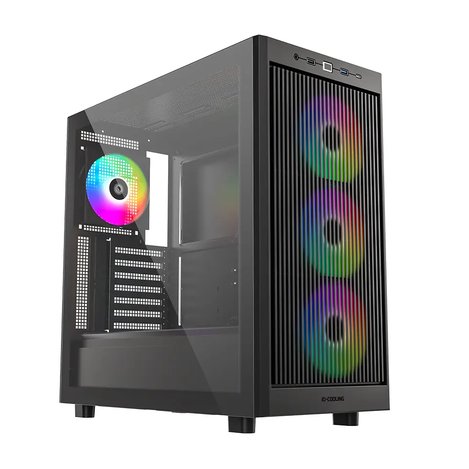 ID-Cooling Ware 510 ARGB Black ATX PC Case - Classic High-Airflow Mid-Tower, Tempered Glass, 4x Pre-Installed ARGB Fans & Dual 360mm Radiator Support