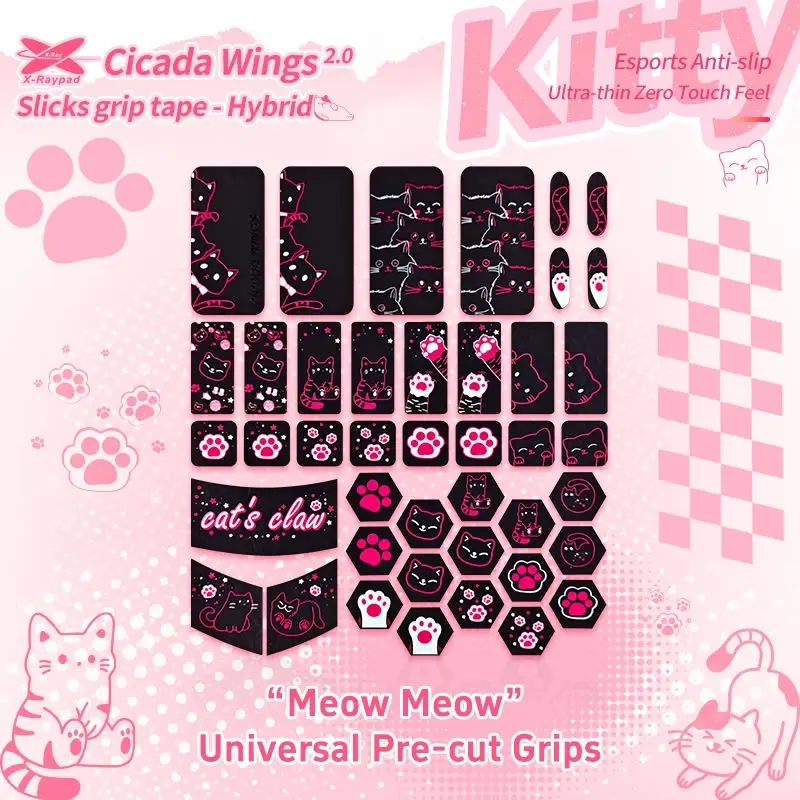 X-Raypad Cicada Wings Kitty Universal Pre-Cut Grips (Becky-Kitty Black)