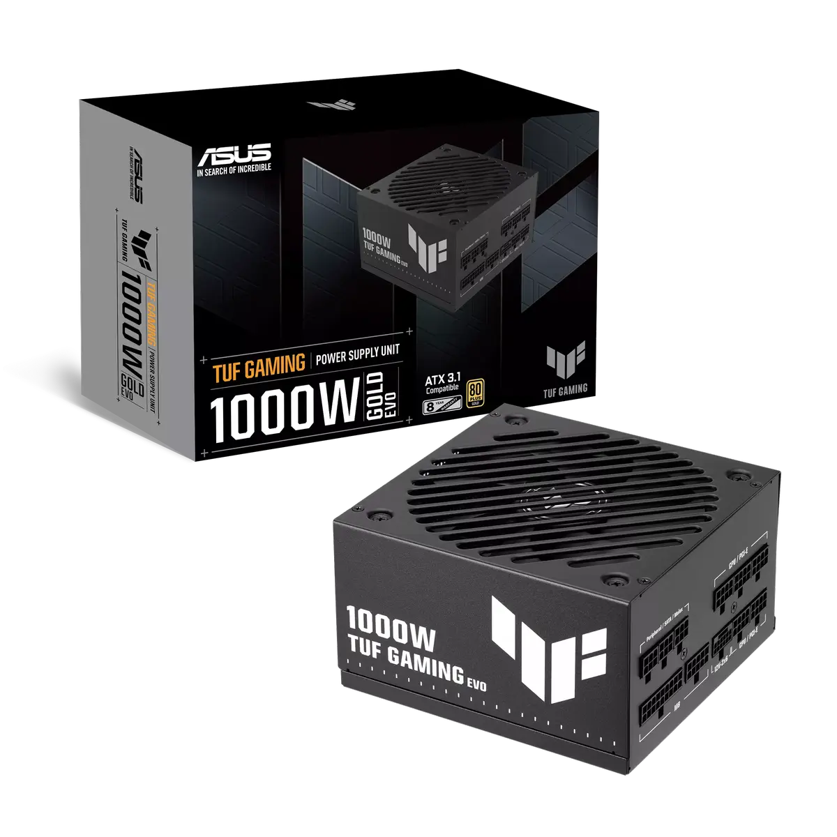 Asus Tuf Gaming 1000W Gold EVO 1000 Watt, ATX 3.1 Compatible, Fully Modular Power Supply, 80+ Gold, Military-Grade Components, Dual Ball Bearing, PCB Coating