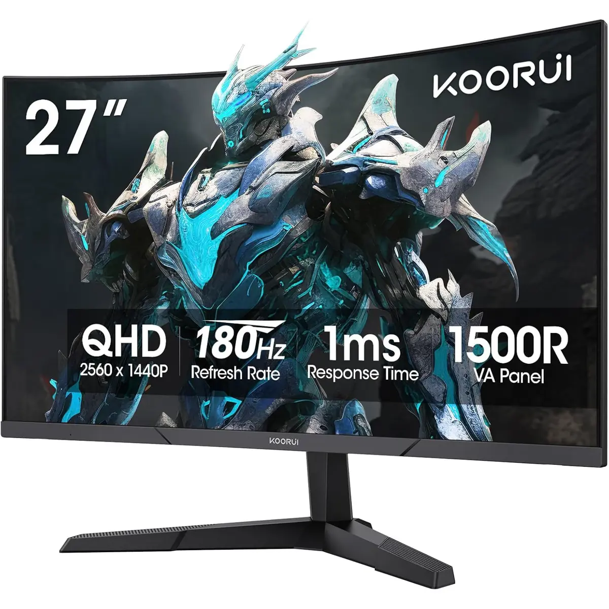 Koorui 27E6QCA 27 Inch Curved Gaming Monitor QHD (2560 x 1440) 180Hz, 1ms VA 1500R Display, Adaptive Sync, 90% DCI-P3, HDMI 2.0 & DisplayPort 1.4, VESA, Tilt, Eye Care