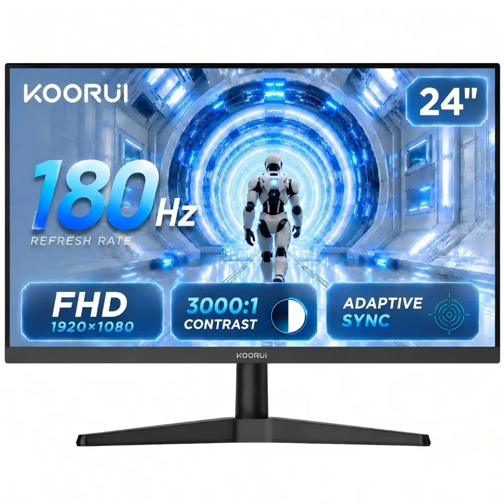 Koorui G2412V 24 Inch Gaming Monitor, 180Hz 1080P VA Display with 3000:1 Contrast FHD Eye Care, HDMI & VGA, VESA 100x100mm Mountable for Dorm Room, Dual-Screen Setup, PC and Console Gaming