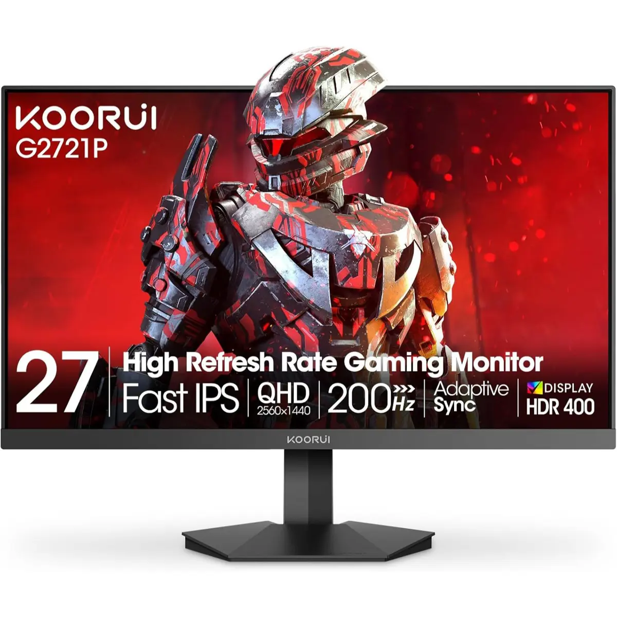 Koorui G2721P 27" Gaming Monitor, 200Hz 1ms Fast IPS, WQHD (2560 x 1440) HDR 400 Display, DCI-P3 95% Color Gamut, FreeSync Premium, Adaptive G-Sync, HDMI x 2, DisplayPort