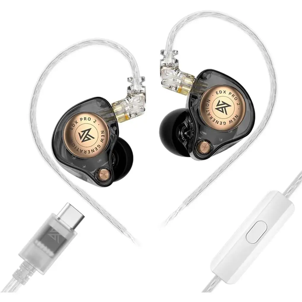 KZ EDX Pro 2 in-Ear Monitor IEM with Mic Earphones with 10mm Dynamic Driver, Balanced Sound, Detachable Silver-Plated Cable with Type-C Plug, Metallic Faceplate, Comfortable Fit Wired IEM (Mix Color)