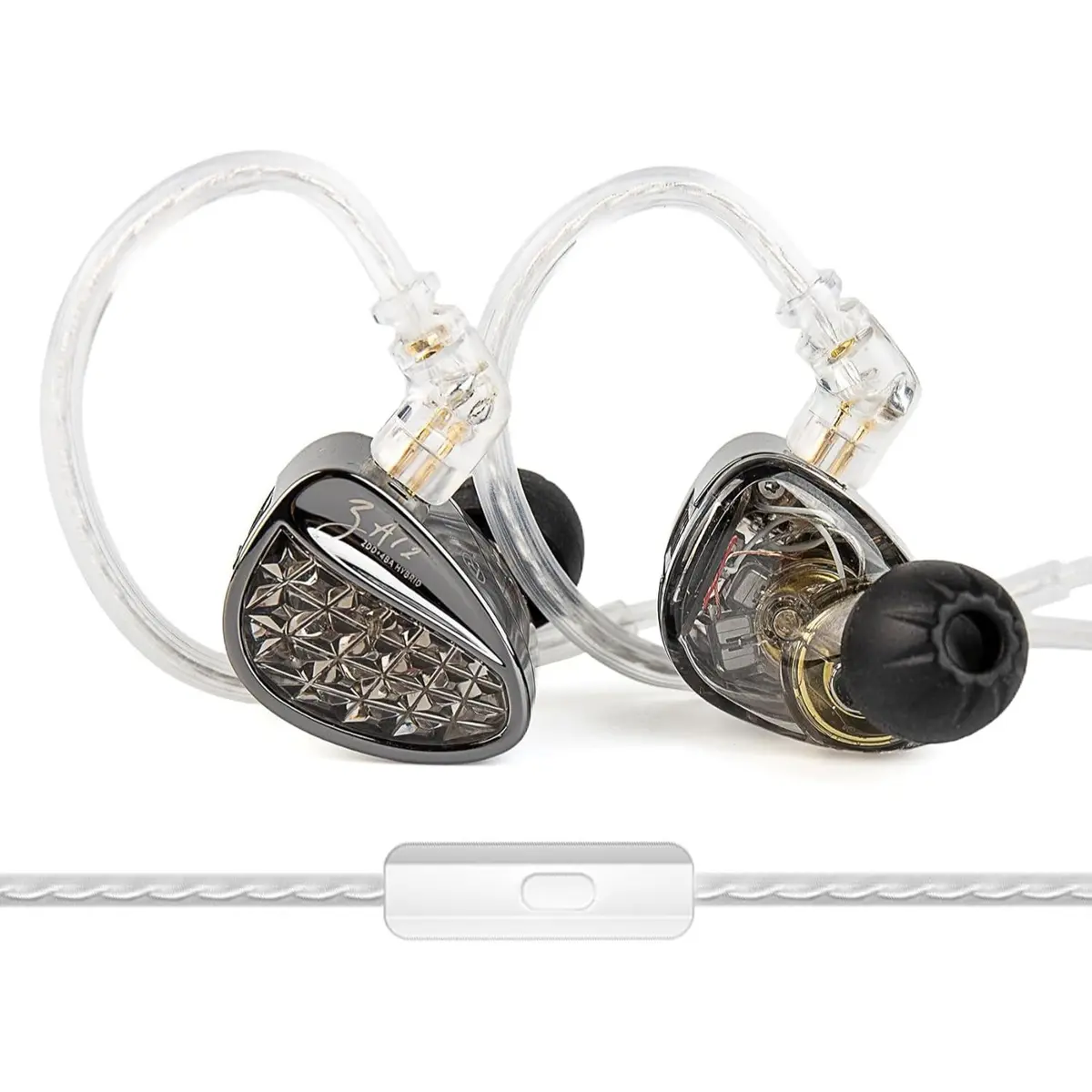 KZ ZA12 in Ear Monitor, 2DD+4BA Hybrid Wired Earbuds, KZ in Ear Monitor with 4-Level Tuning Switch Gaming Earbuds, Silver-Plated IEM Cable for Audiophile (3.5mm with Microphone, Matte Black)