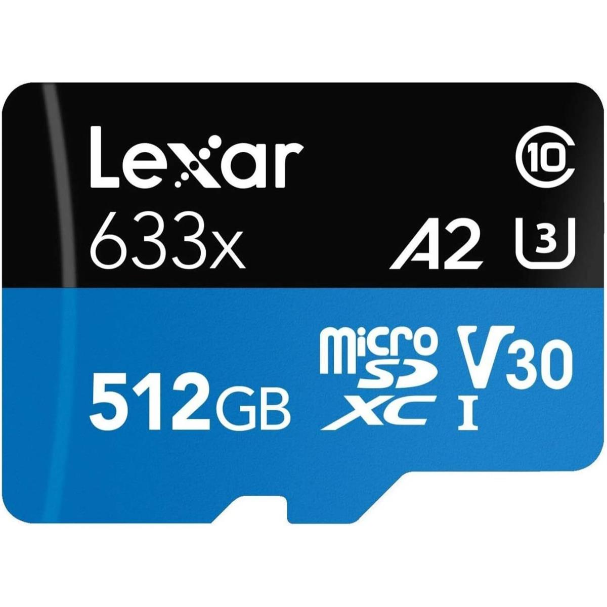 Lexar High-Performance 633x 512GB microSD Card, UHS-I, C10, U1, A1, Full HD, 4K, Up To 100MB/s Read Memory Card, for Smartphones, Tablets, and Action Cameras