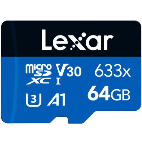 Lexar High-Performance 633x 64GB microSD Card, UHS-I, C10, U1, A1, Full HD, 4K, Up To 100MB/s Read Memory Card, for Smartphones, Tablets, and Action Cameras