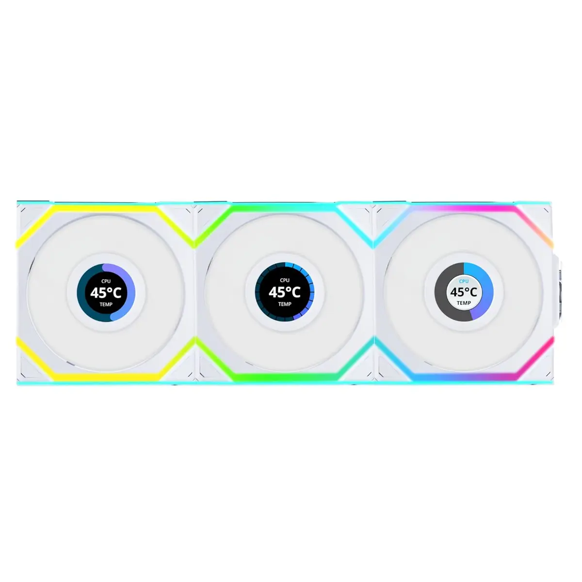Lian Li UNI Fan SL LCD Wireless 120mm ARGB Fan - Triple Pack, 1.6" LCD, 2.4 GHz Wireless Signal for RGB Control, Daisy-Chain Design, Controller Included and Required - White
