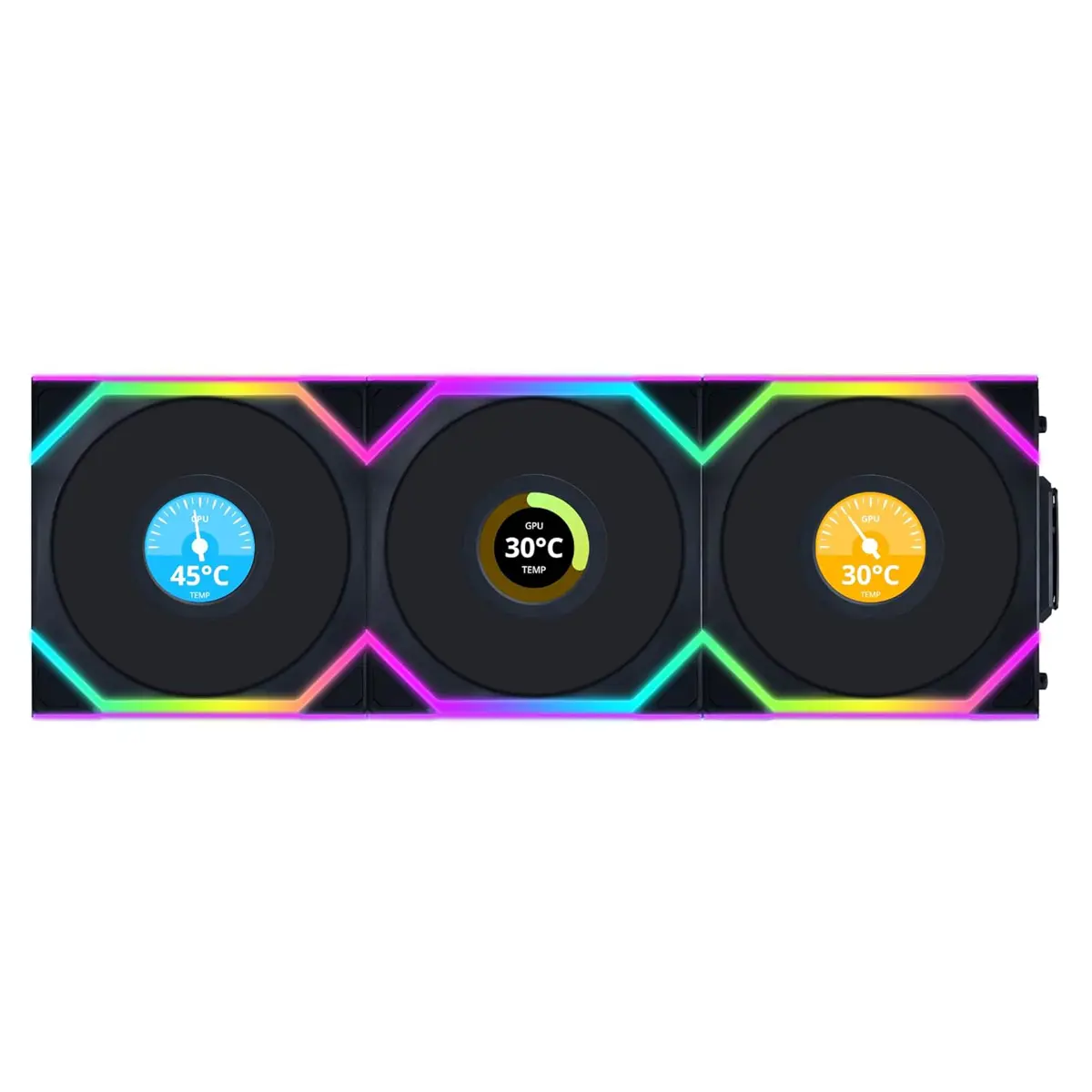 Lian Li UNI Fan SL LCD Wireless 120mm ARGB Fan - Triple Pack, 1.6" LCD, 2.4 GHz Wireless Signal for RGB Control, Daisy-Chain Design, Controller Included and Required - Black