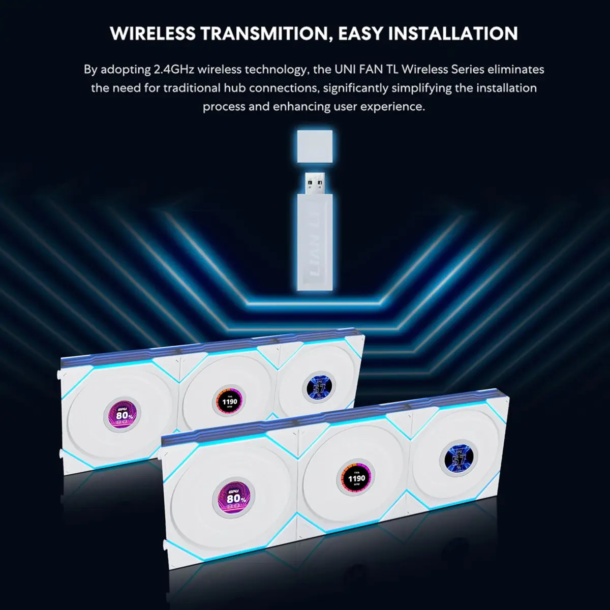 Lian Li UNI Fan TL LCD Wireless 120 (Triple Pack, White) | 3 Pack