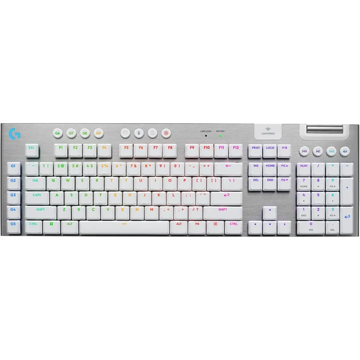 Logitech G915 X Lightspeed Wireless Mechanical Gaming Keyboard, Double-Shot PBT Keycaps, Fully Programmable Keys, RGB Backlit Mac/PC Gaming Keyboards, Aluminum Finish, GL Tactile Switches, White
